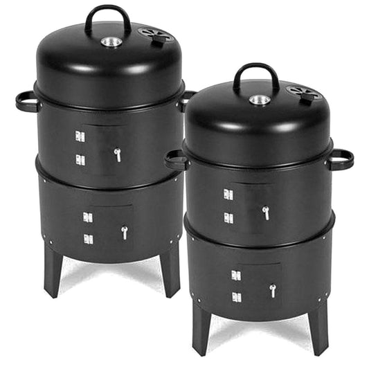 SOGA 2X 3 In 1 Barbecue Smoker Outdoor Charcoal BBQ Grill Camping Picnic Fishing • LUZ-CharcoalBBQSmokerX2