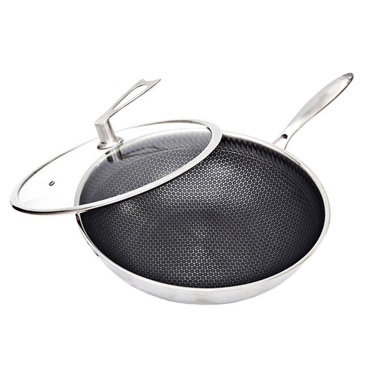 SOGA 32cm Stainless Steel Tri-Ply Frying Cooking Fry Pan Textured Non Stick Interior Skillet with Glass Lid • LUZ-FryPanTRIFPYZ32