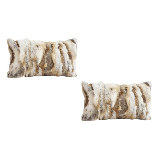 SOGA 2X 30cm Throw Pillow Coffee Rabbit Fur Lumbar Warm Cozy Decorative Cushion Home Decor • LUZ-FrenchCushion309X2