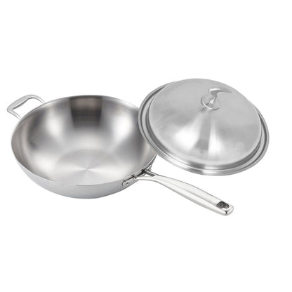 SOGA 18/10 Stainless Steel Fry Pan 36cm Frying Pan Top Grade Skillet with Helper Handle and Lid • LUZ-TRIFPO36