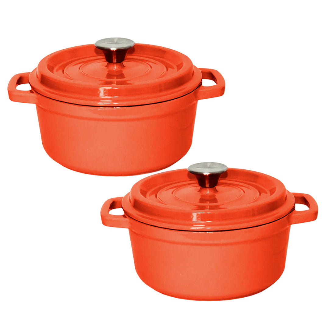 SOGA 2X Cast Iron 24cm Enamel Porcelain Stewpot Casserole Stew Cooking Pot With Lid Orange • LUZ-Stewpot24cmOrangeX2