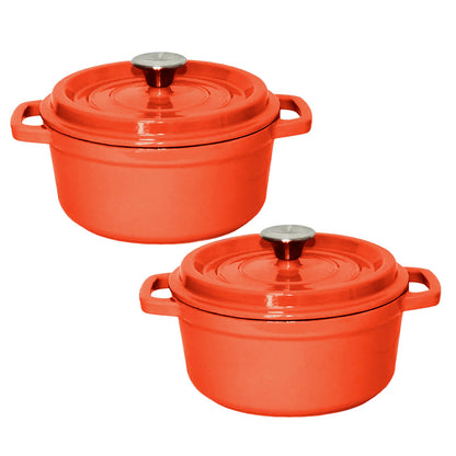 SOGA 2X Cast Iron 24cm Enamel Porcelain Stewpot Casserole Stew Cooking Pot With Lid Orange • LUZ-Stewpot24cmOrangeX2