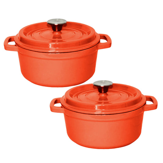 SOGA 2X Cast Iron 24cm Enamel Porcelain Stewpot Casserole Stew Cooking Pot With Lid Orange • LUZ-Stewpot24cmOrangeX2