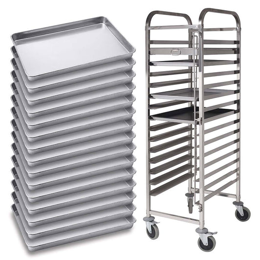 SOGA Gastronorm Trolley 15 Tier Stainless Steel with Aluminum Baking Pan Cooking Tray for Bakers • LUZ-Soga1309-15X6040