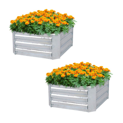 SOGA 2X 100cm Square Galvanised Raised Garden Bed Vegetable Herb Flower Outdoor Planter Box • LUZ-MetalBSil517X2