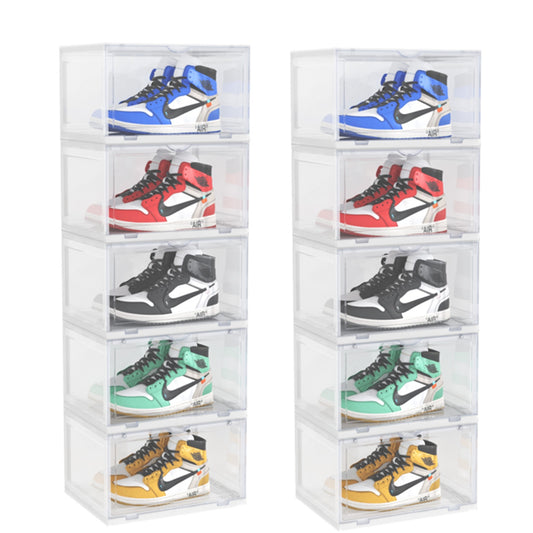 SOGA 2X 5 Tier Transparent Portable Shoe Organiser Sneaker Footwear Folding Plastic Bin Stackable Storage Box with Magnetic Door • LUZ-ShoeA9005WHTX2