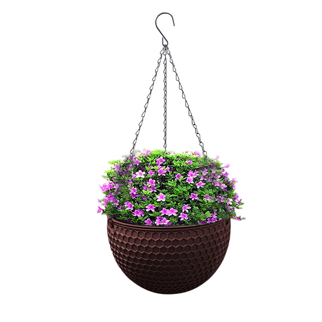 SOGA Coffee Medium Hanging Resin Flower Pot Self Watering Basket Planter Outdoor Garden Decor • LUZ-HangPot12Cof
