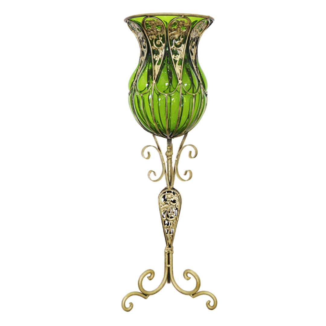 SOGA 85cm Green Glass Floor Vase with Tall Metal Flower Stand • LUZ-VaseYG3019Green