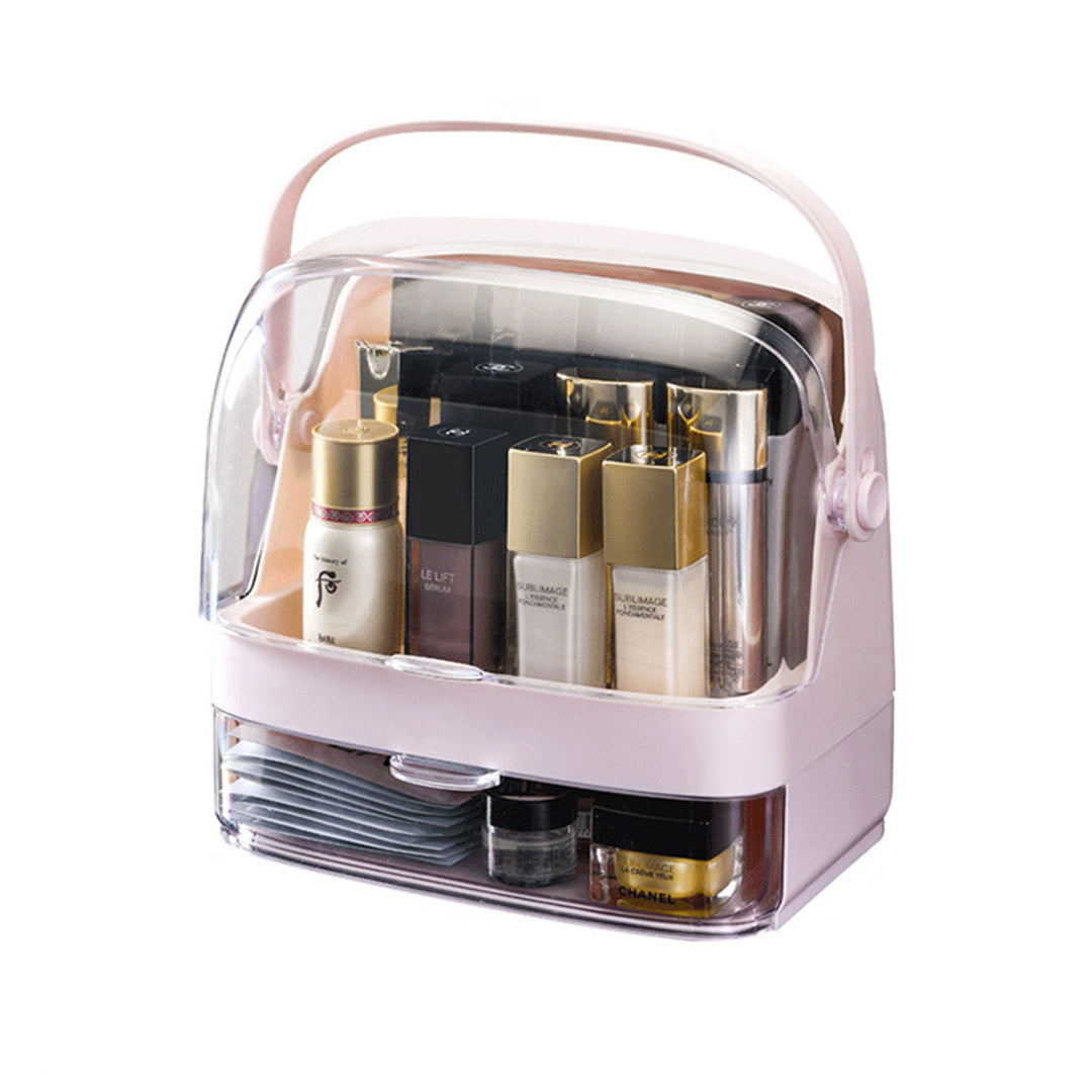 SOGA 2 Tier Pink Countertop Makeup Cosmetic Storage Organiser Skincare Holder Jewelry Storage Box with Handle • LUZ-BathC102