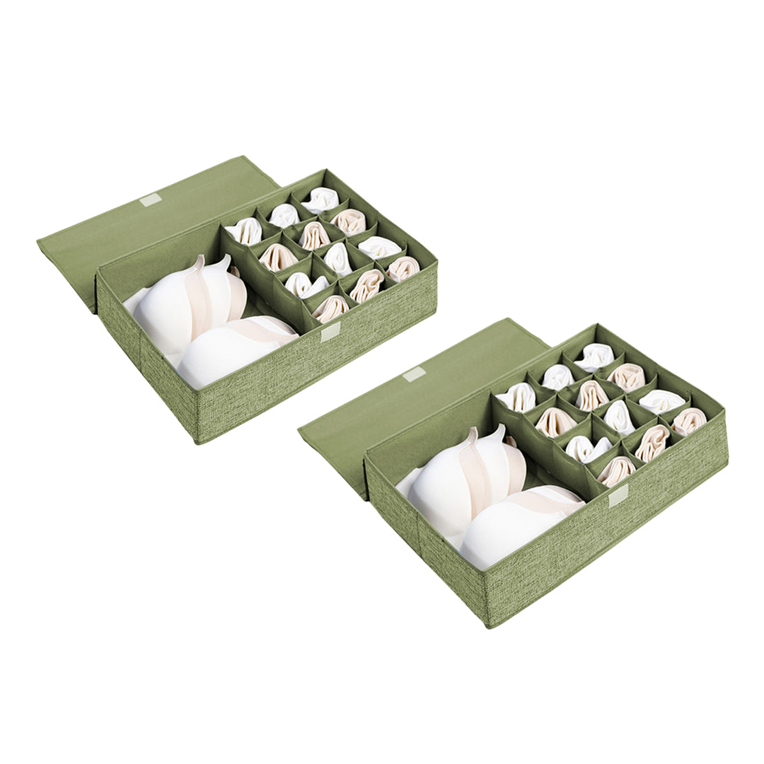 SOGA 2X Green Flip Top Underwear Storage Box Foldable Wardrobe Partition Drawer Home Organiser • LUZ-SBox034X2