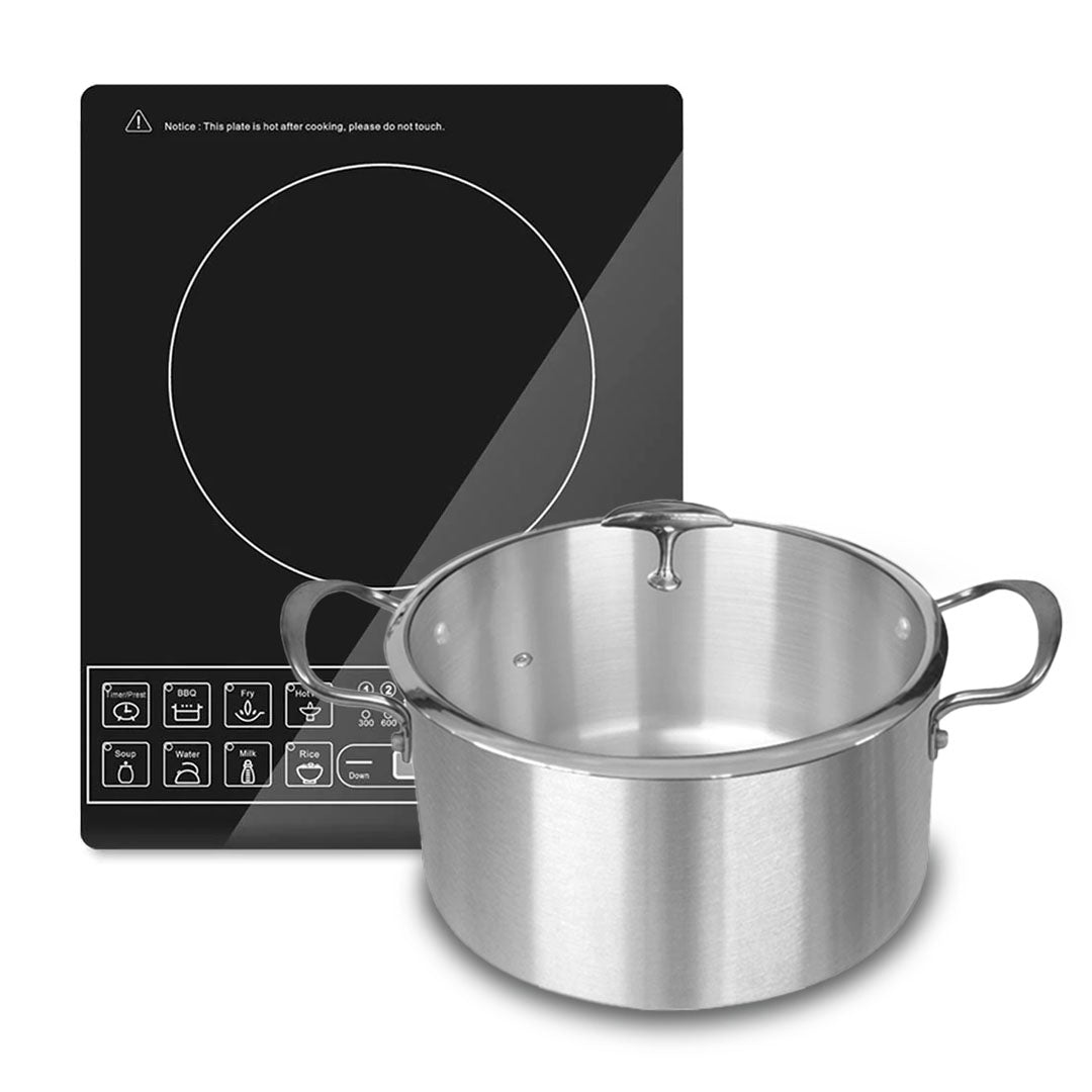 SOGA Electric Smart Induction Cooktop and 28cm Stainless Steel Induction Casserole Cookware • LUZ-ECookt-CASL4226