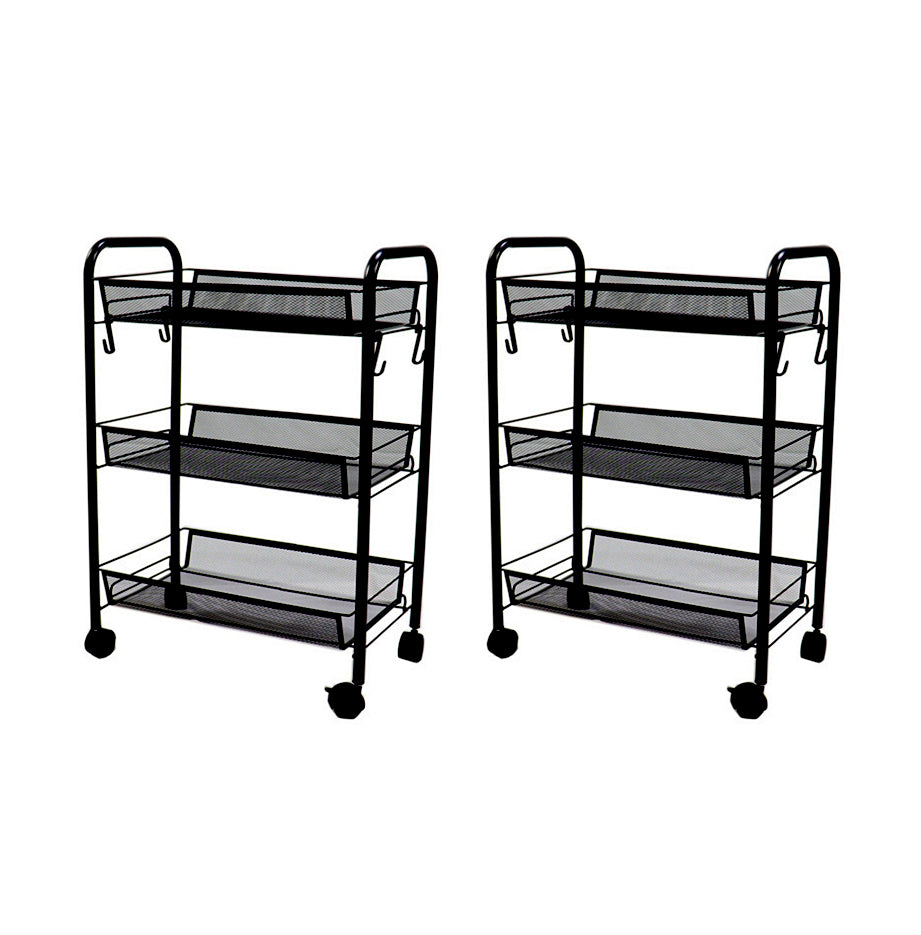 SOGA 2X 3 Tier Steel Black Bee Mesh Kitchen Cart Multi-Functional Shelves Portable Storage Organizer with Wheels • LUZ-KitchenXY036X2