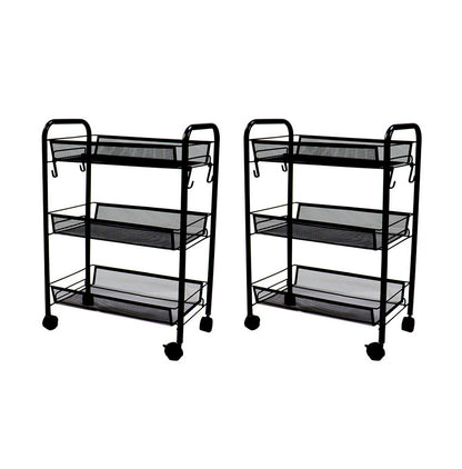 SOGA 2X 3 Tier Steel Black Bee Mesh Kitchen Cart Multi-Functional Shelves Portable Storage Organizer with Wheels • LUZ-KitchenXY036X2