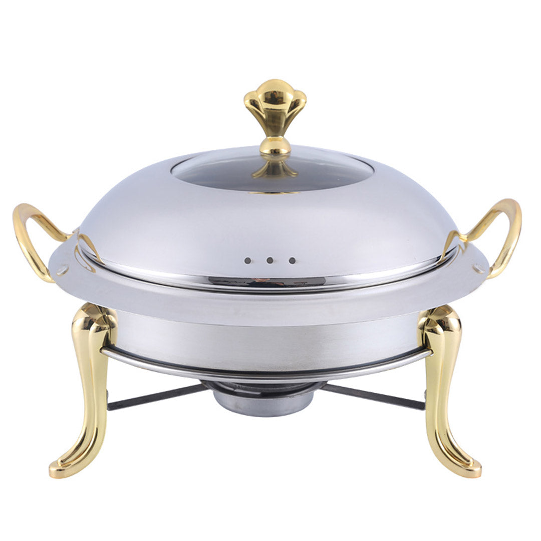 SOGA Stainless Steel Gold Accents Round Buffet Chafing Dish Cater Food Warmer Chafer with Glass Top Lid • LUZ-ChafingDishSoupGold
