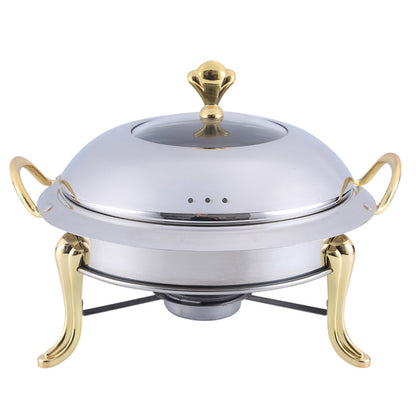 SOGA Stainless Steel Gold Accents Round Buffet Chafing Dish Cater Food Warmer Chafer with Glass Top Lid • LUZ-ChafingDishSoupGold