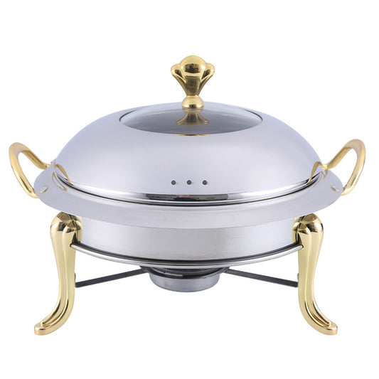 SOGA Stainless Steel Gold Accents Round Buffet Chafing Dish Cater Food Warmer Chafer with Glass Top Lid • LUZ-ChafingDishSoupGold
