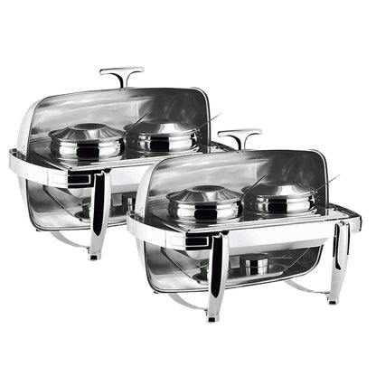 SOGA 2X 6.5L Stainless Steel Double Soup Tureen Bowl Station Roll Top Buffet Chafing Dish Catering Chafer Food Warmer Server • LUZ-ChafingDishV3B1X2