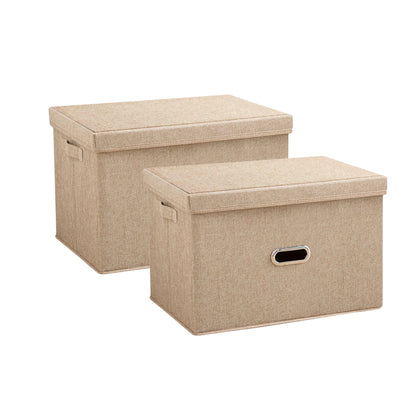 SOGA 2X Beige Large Foldable Canvas Storage Box Cube Clothes Basket Organiser Home Decorative Box • LUZ-SBox007X2