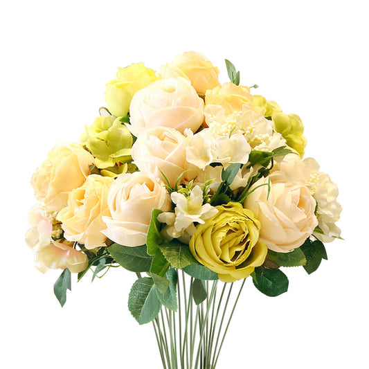SOGA 3pcs Artificial Silk with 15 Heads Flower Fake Rose Bouquet Table Decor White • LUZ-AFlowerWhiteSet