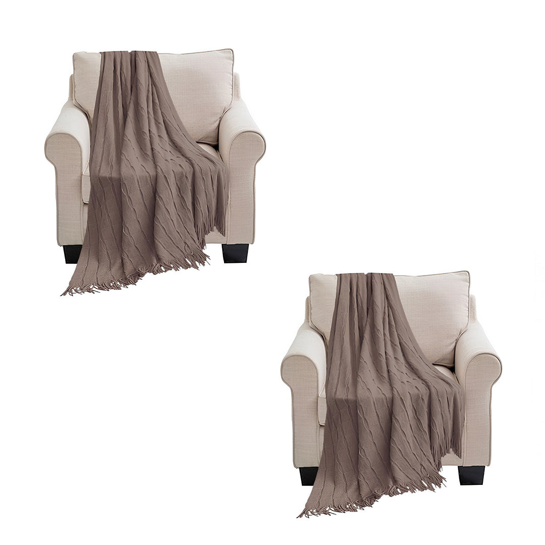 SOGA 2X Coffee Textured Knitted Throw Blanket Warm Cozy Woven Cover Couch Bed Sofa Home Decor with Tassels • LUZ-Blanket926X2