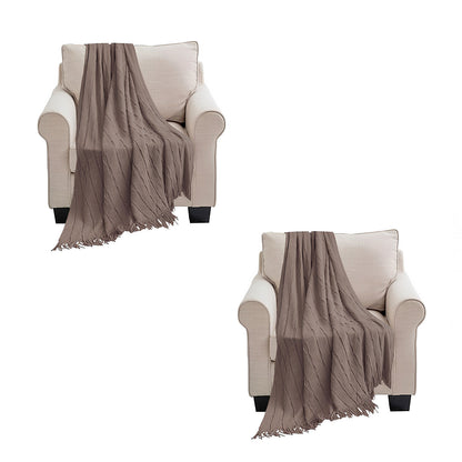SOGA 2X Coffee Textured Knitted Throw Blanket Warm Cozy Woven Cover Couch Bed Sofa Home Decor with Tassels • LUZ-Blanket926X2