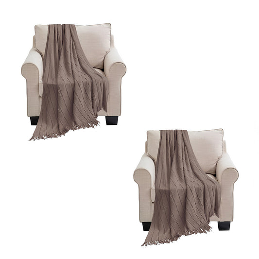SOGA 2X Coffee Textured Knitted Throw Blanket Warm Cozy Woven Cover Couch Bed Sofa Home Decor with Tassels • LUZ-Blanket926X2