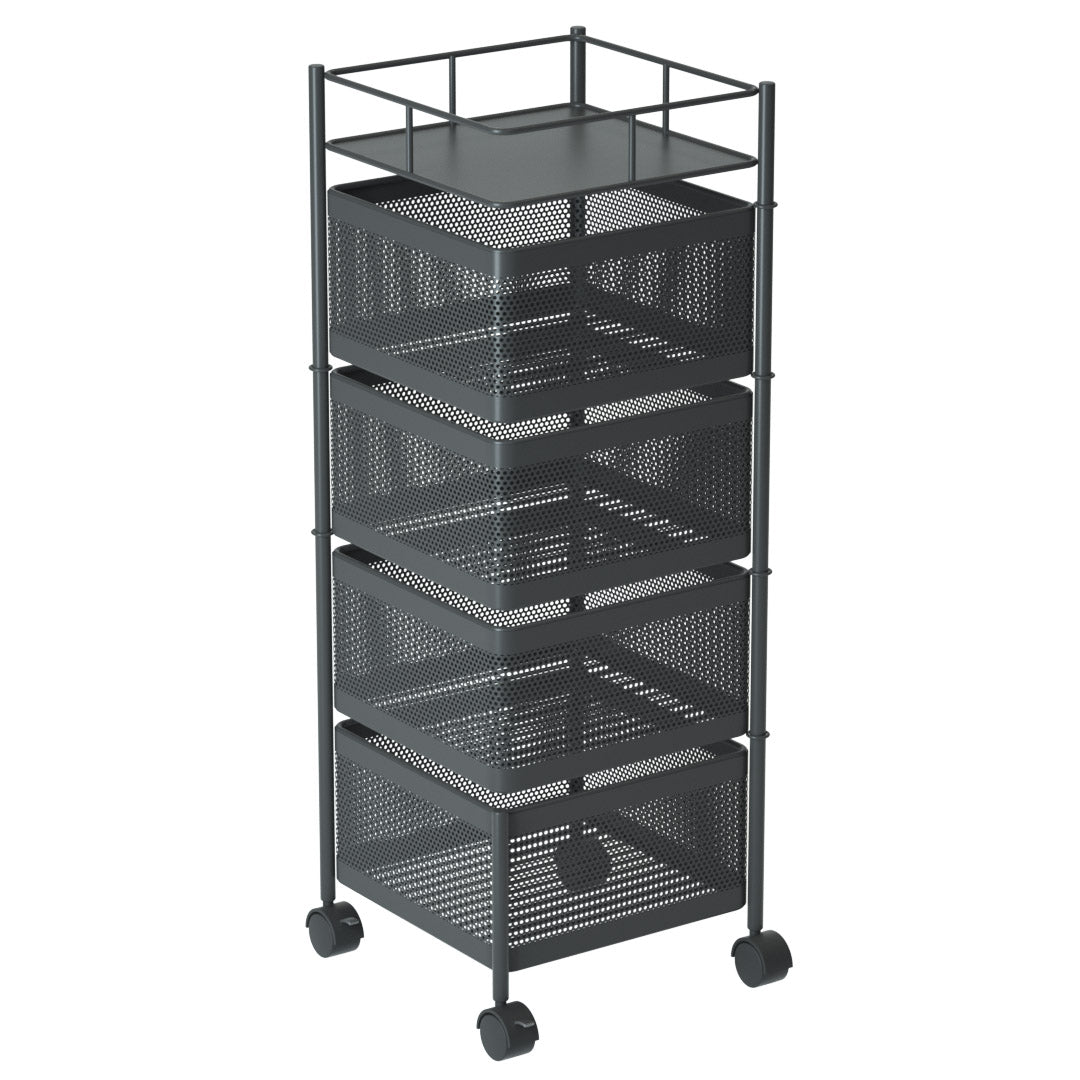 SOGA 4 Tier Steel Square Rotating Kitchen Cart Multi-Functional Shelves Portable Storage Organizer with Wheels • LUZ-KitchenXY020
