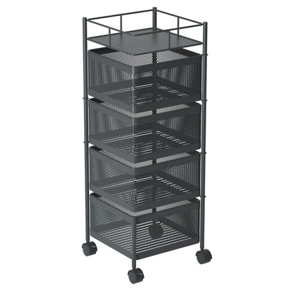 SOGA 4 Tier Steel Square Rotating Kitchen Cart Multi-Functional Shelves Portable Storage Organizer with Wheels • LUZ-KitchenXY020