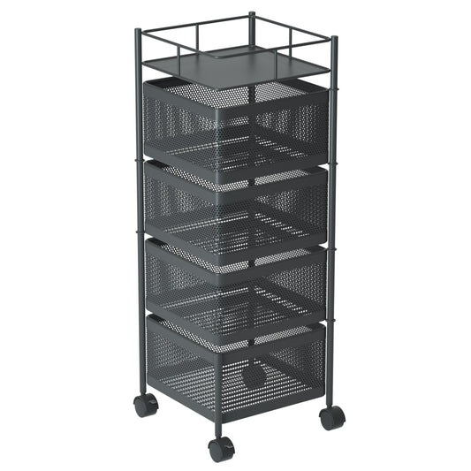 SOGA 4 Tier Steel Square Rotating Kitchen Cart Multi-Functional Shelves Portable Storage Organizer with Wheels • LUZ-KitchenXY020