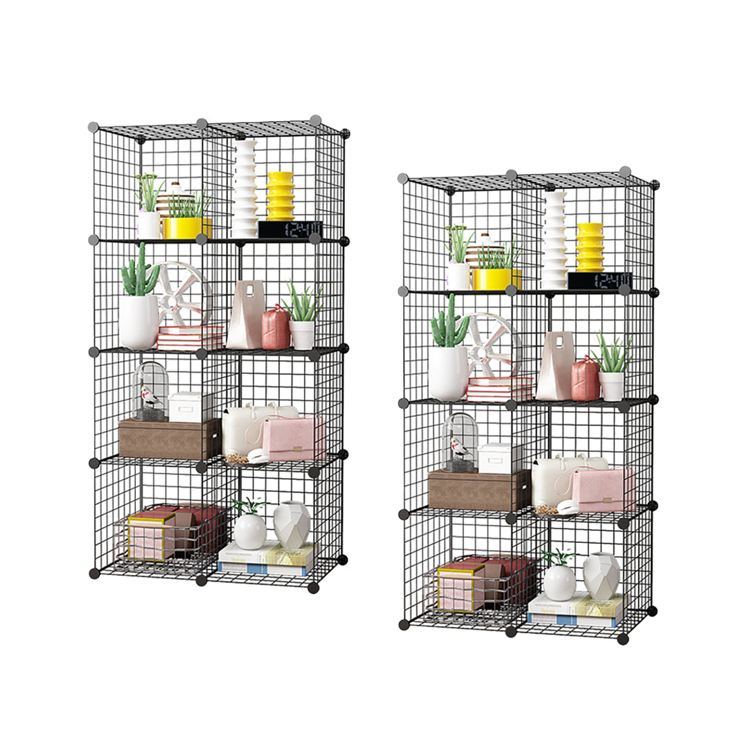 SOGA 2X Black Portable 8-Cube Storage Organiser Foldable DIY Modular Grid Space Saving Shelf • LUZ-NetBox2008X2