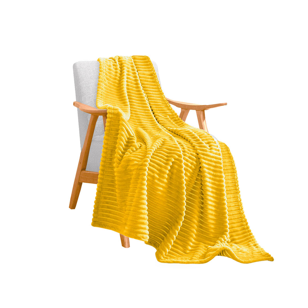 SOGA Yellow Throw Blanket Warm Cozy Striped Pattern Thin Flannel Coverlet Fleece Bed Sofa Comforter • LUZ-Blanket314