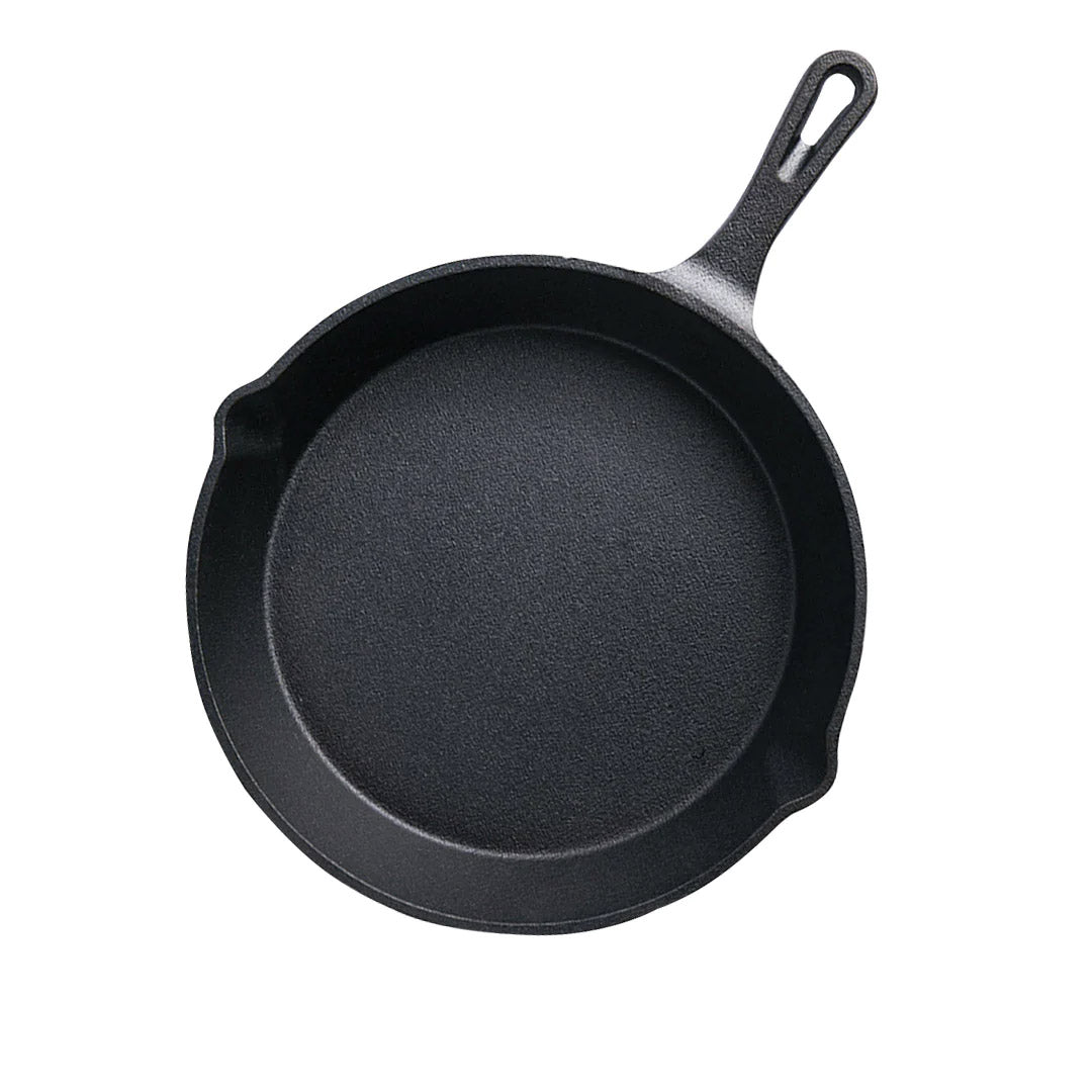 SOGA 26cm Round Cast Iron Frying Pan Skillet Steak Sizzle Platter with Handle • LUZ-ZPai007