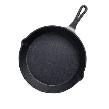 SOGA 26cm Round Cast Iron Frying Pan Skillet Steak Sizzle Platter with Handle • LUZ-ZPai007