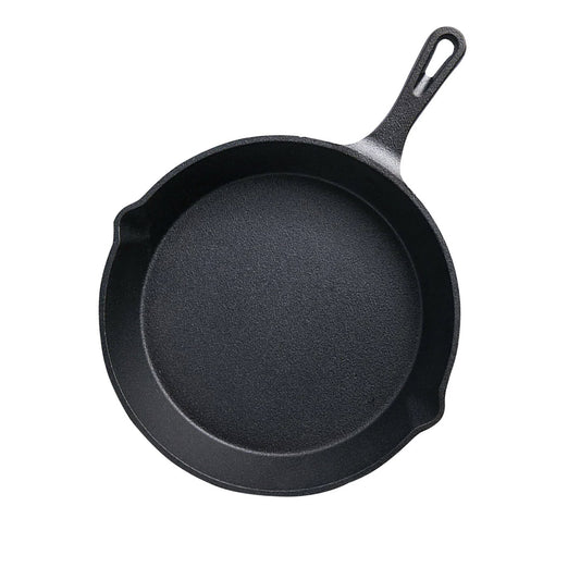 SOGA 26cm Round Cast Iron Frying Pan Skillet Steak Sizzle Platter with Handle • LUZ-ZPai007