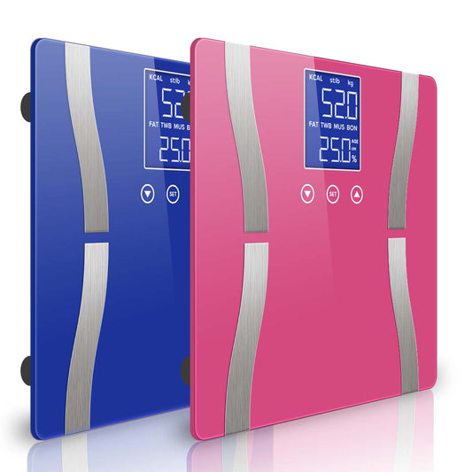 SOGA 2X Glass LCD Digital Body Fat Scale Bathroom Electronic Gym Water Weighing Scales Blue/Pink LUZ-BodyFatScaleBLU-PNK