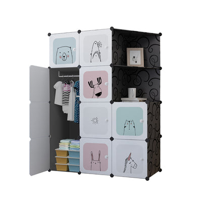 SOGA 10 Cubes Black Portable Wardrobe Divide-Grid Modular Storage Organiser Foldable Closet with Doors • LUZ-Wrobe3522