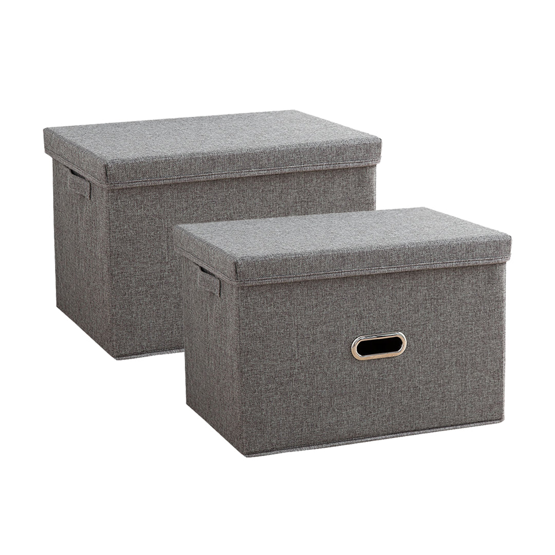SOGA 2X Grey Large Foldable Canvas Storage Box Cube Clothes Basket Organiser Home Decorative Box • LUZ-SBox003X2