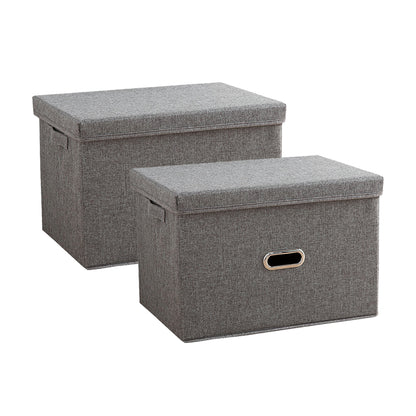 SOGA 2X Grey Large Foldable Canvas Storage Box Cube Clothes Basket Organiser Home Decorative Box • LUZ-SBox003X2