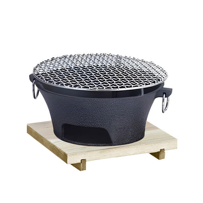 SOGA Large Cast Iron Round Stove Charcoal Table Net Grill Japanese Style BBQ Picnic Camping with Wooden Board • LUZ-Zpai056Lge