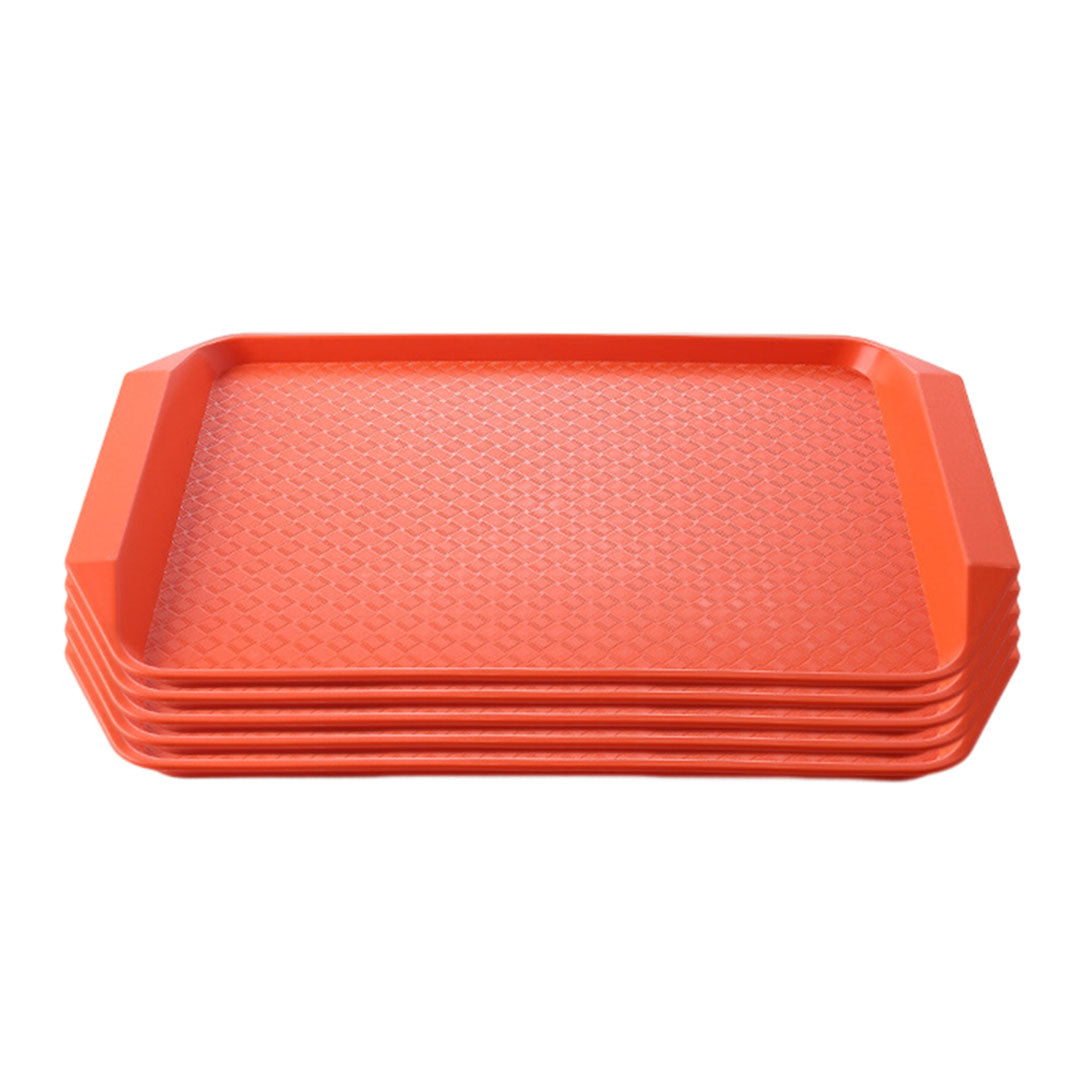 SOGA Rectangular Serving Tray Heavy Duty Waterproof Stackable Plastic Food Snack Pan Set of 5 Orange • LUZ-PVPlateOrangeX5