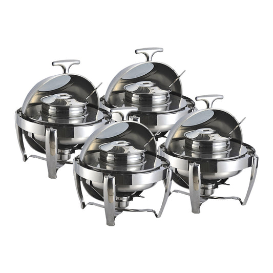 SOGA 4X 6.5L Stainless Steel Round Soup Tureen Bowl Station Roll Top Buffet Chafing Dish Catering Chafer Food Warmer Server • LUZ-ChafingDishV7A1X4