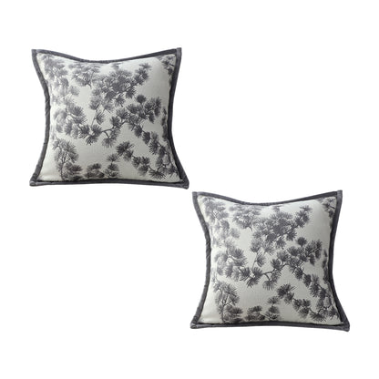 SOGA 2X 45cm Throw Pillow Off White Wide Border with Branch and Pine Needle Design Pattern Home Decor • LUZ-FrenchCushion305X2