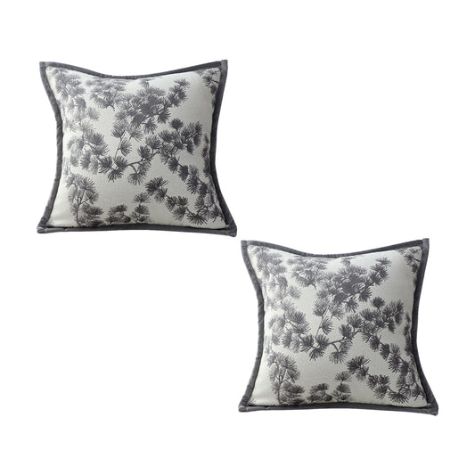 SOGA 2X 45cm Throw Pillow Off White Wide Border with Branch and Pine Needle Design Pattern Home Decor • LUZ-FrenchCushion305X2
