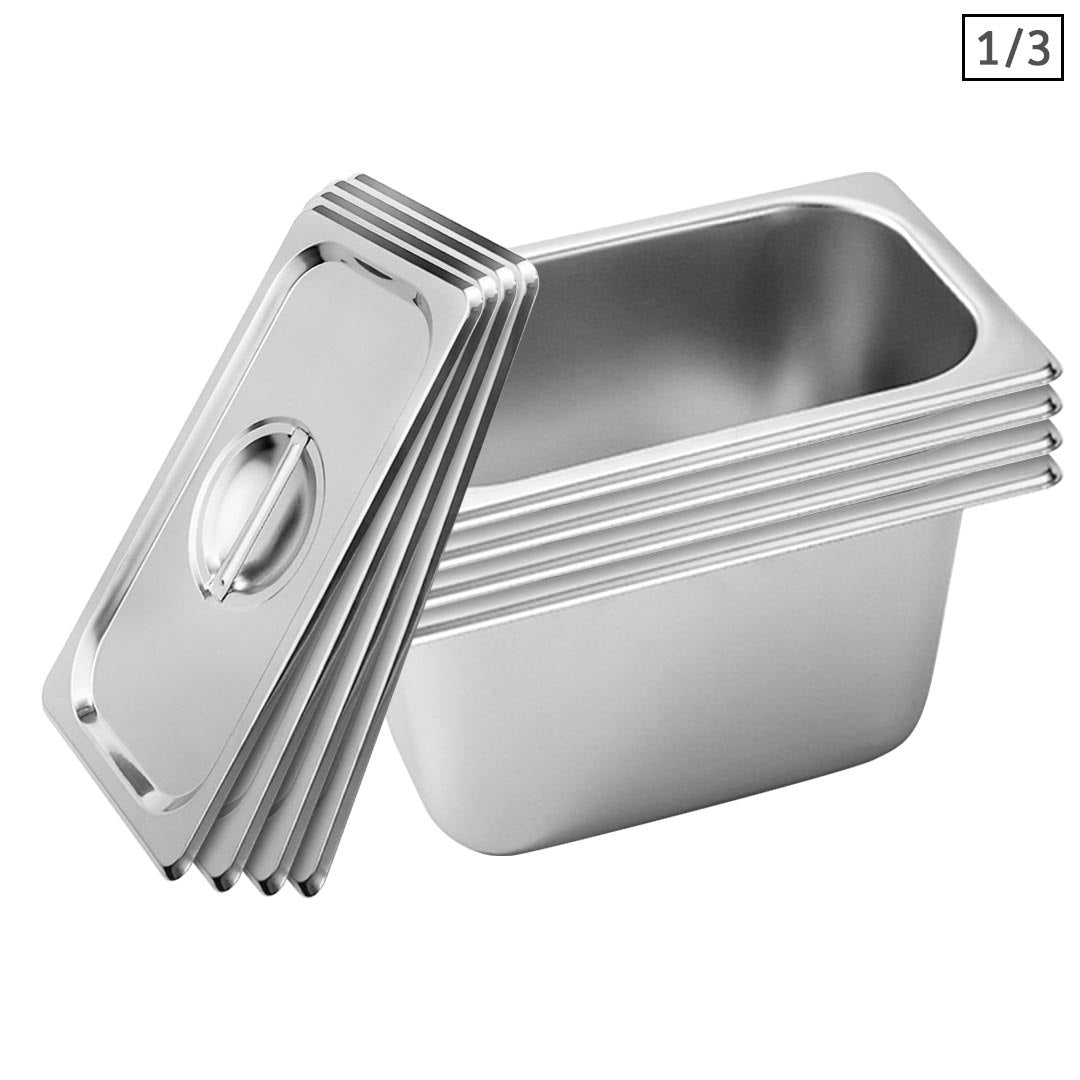 SOGA 4X Gastronorm GN Pan Full Size 1/3 GN Pan 15cm Deep Stainless Steel Tray With Lid • LUZ-GP5417wLidX4