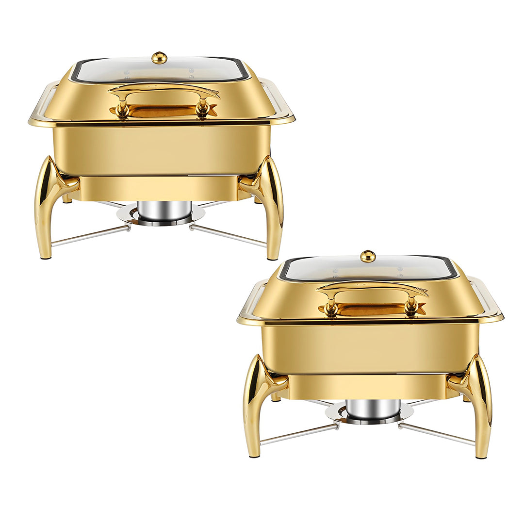 SOGA 2X Gold Plated Stainless Steel Square Chafing Dish Tray Buffet Cater Food Warmer Chafer with Top Lid • LUZ-ChafingDish294X2