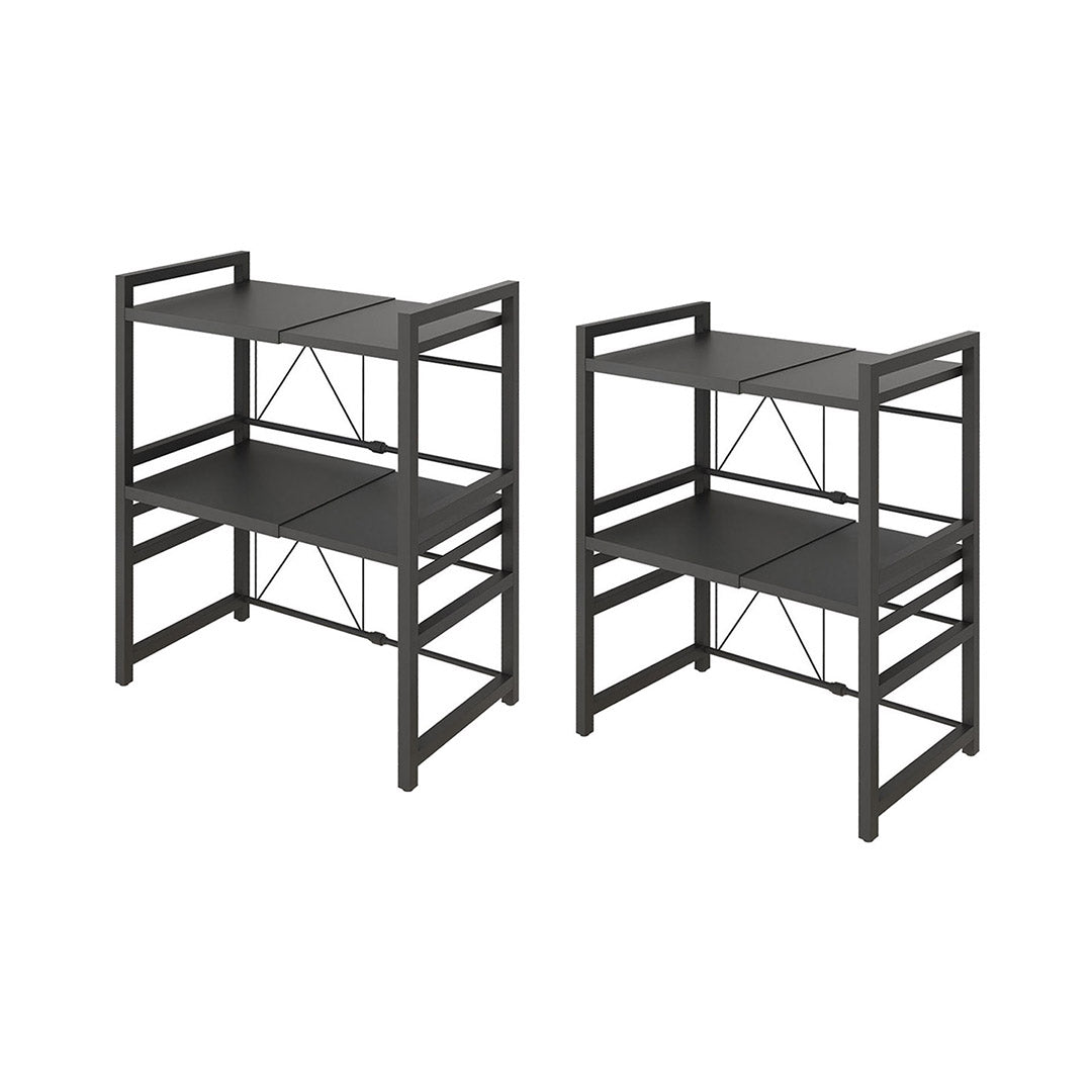 SOGA 2X 3 Tier Steel Black Retractable Kitchen Microwave Oven Stand Multi-Functional Shelves Storage Organizer • LUZ-KitchenXY023X2