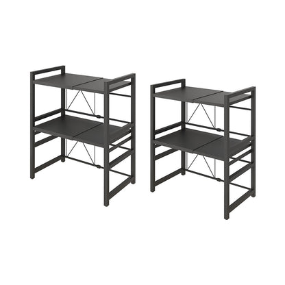 SOGA 2X 3 Tier Steel Black Retractable Kitchen Microwave Oven Stand Multi-Functional Shelves Storage Organizer • LUZ-KitchenXY023X2