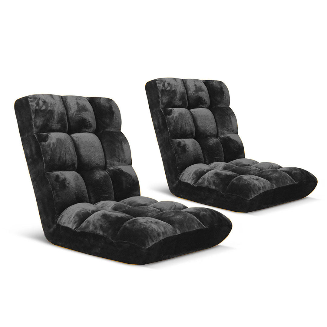 SOGA 2X Floor Recliner Folding Lounge Sofa Futon Couch Folding Chair Cushion Black • LUZ-LoungeChairBlackX2