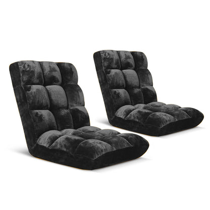 SOGA 2X Floor Recliner Folding Lounge Sofa Futon Couch Folding Chair Cushion Black • LUZ-LoungeChairBlackX2