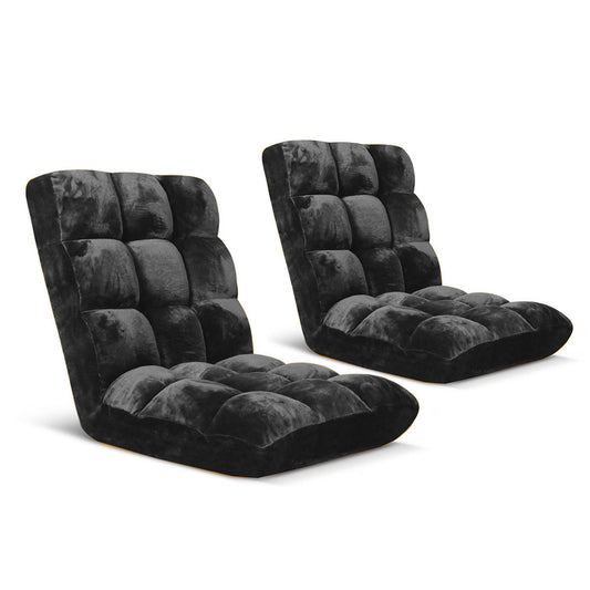SOGA 2X Floor Recliner Folding Lounge Sofa Futon Couch Folding Chair Cushion Black • LUZ-LoungeChairBlackX2